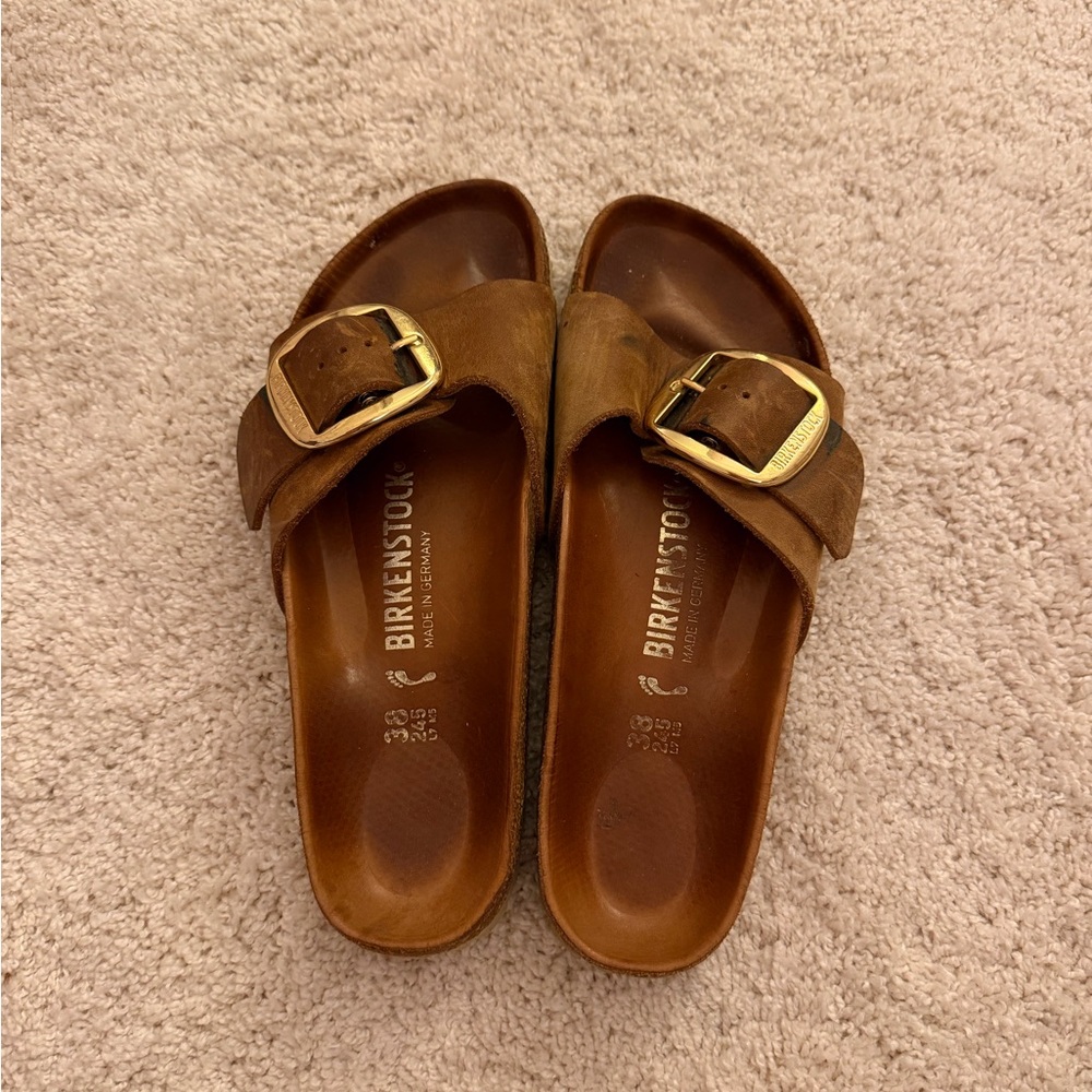 Birkenstock Tan Sandals with Gold Buckle